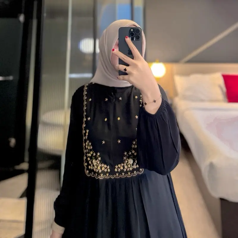 MECCA DRES GAMIS LEBARAN BORDIR RAYON TWILL