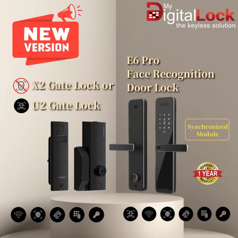 [New Arrival] Sync Module E6 Pro Face Recognition Door Lock + X2 or U2 Gate Lock 1 Year Warranty Free Installation