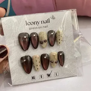 Kuku Palsu Burgundy Cat Eye Cherry Elegant Gratis Lem Gell & Toolkit