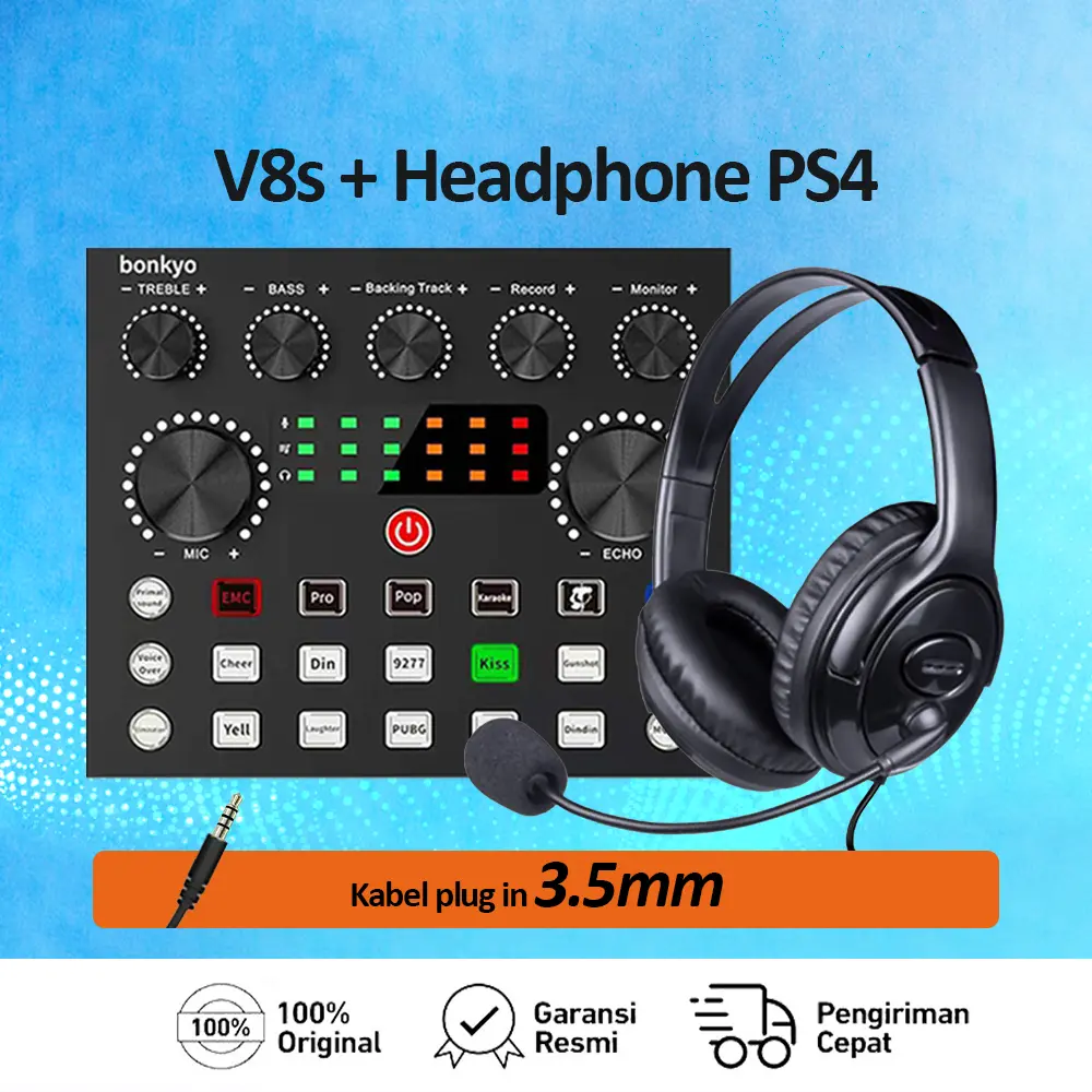 Bonkyo V8s +earphone Soundcard Audio Usb External Mixer Bluetooth Mic For Phone Pc Sound Card Live Laptop Elektronik Komputer Soundcard v8s Mixer External Soundcard V8s Audio Microphone Singing Live Putih Computer
