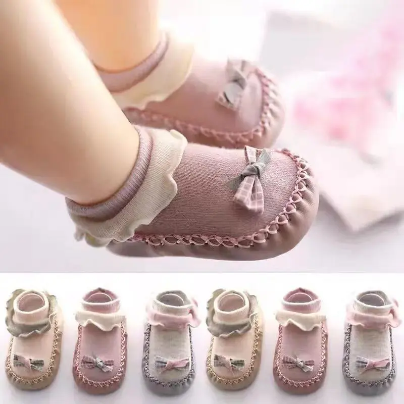 Cute Bow Cotton Baby Socks Anti-slip Soft Soled Toddler Floor Socks Breathable Indoor Infant Socks First Walker Socks