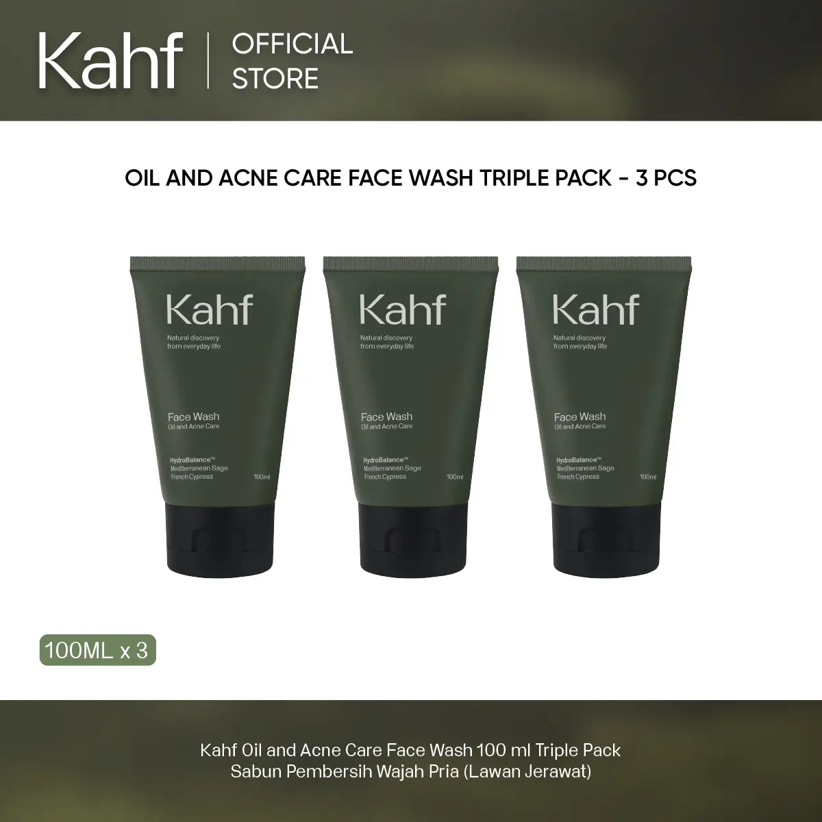 Kahf Oil and Acne Care Face Wash 100 ml Triple Pack - Sabun Pembersih Wajah Pria (Lawan Jerawat)