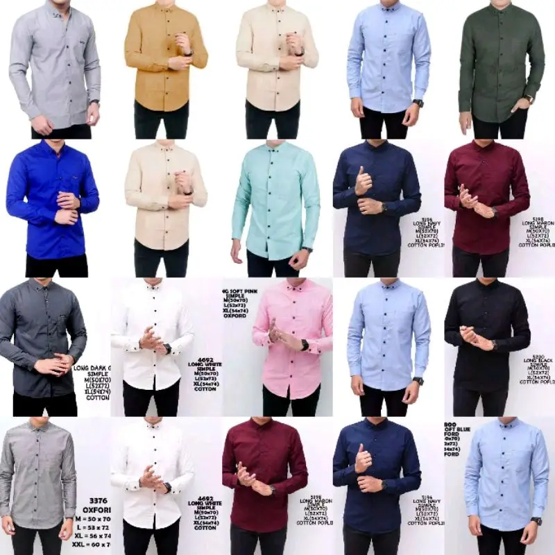 kemeja lengan panjang pria polos Katun Katun Formal Kerah Nyaman