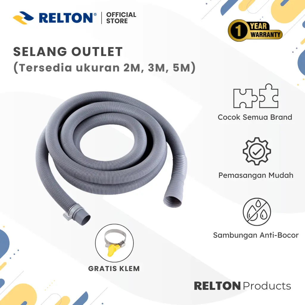 RELTON Selang Pembuangan Air Mesin Cuci Outlet Washing Machine Hose 2 Meter 3 Meter 5 Meter