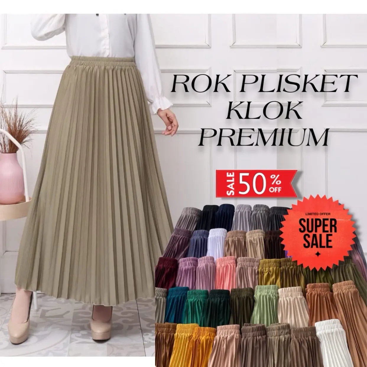 Rok Plisket Panjang Modis Wanita dewasa remaja - Model Mayung Plisket - Tersedia Beragam Pilihan Warna Cantik Muslim