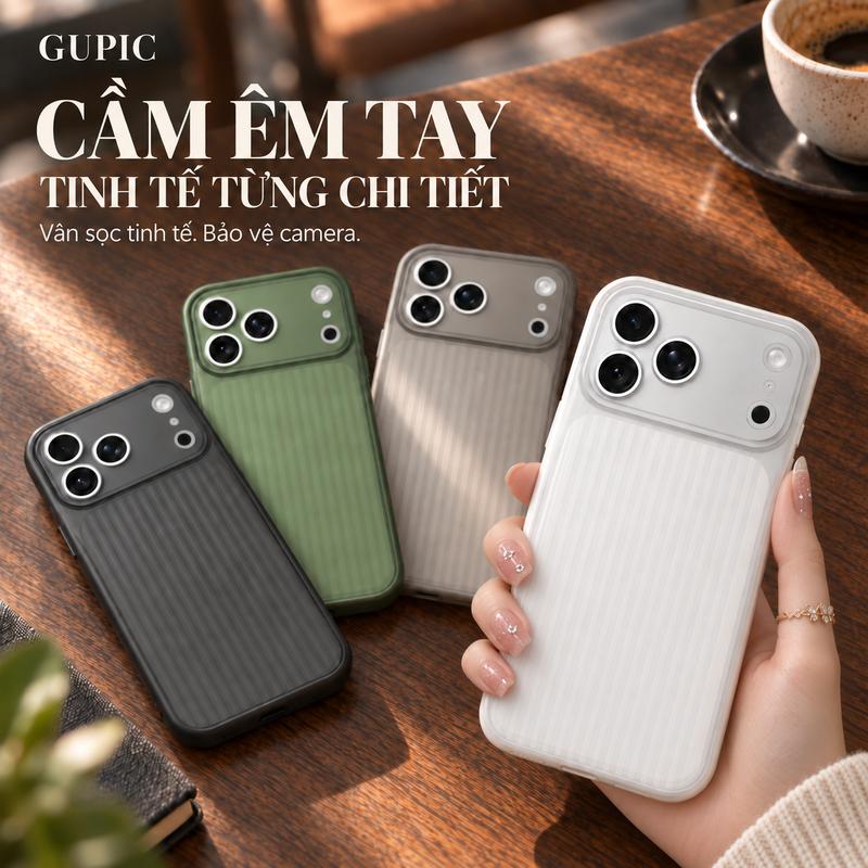 Ốp điện thoại TPU cao cấp chống sốc với thiết kế gân sóng dọc, bề mặt nhám chống bám mờ – Bảo vệ ống kính (Tương thích với iphone từ 11 đến 18 pro max)