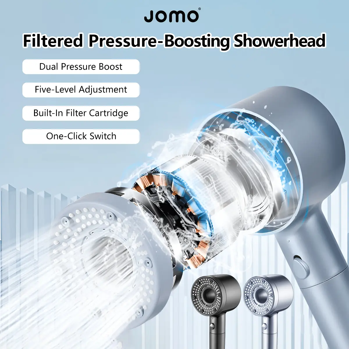 Multi-Function Filtered Pressure-Boosting Showerhead