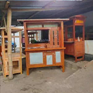 Gerobak bakso mangkal bahan kayu mahoni