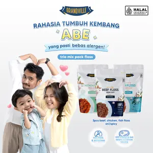 Grandville Abon Sapi, Ayam & Ikan Crunchy Halal Trio Mix Pack - Aman untuk anak usia MPASI