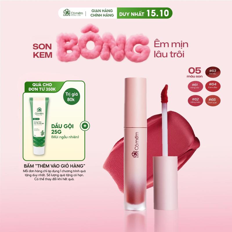 Son Kem Bông Matte Natural Lipstick Mềm Mịn Thành Phần Dưỡng Ẩm Lành Tính Cỏ Mềm