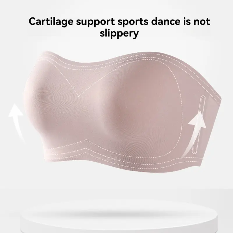 Strapless non-marking underwear female non-slip gathered bustier wedding dress non-marking large breasts anti-sagging large size bra bra
