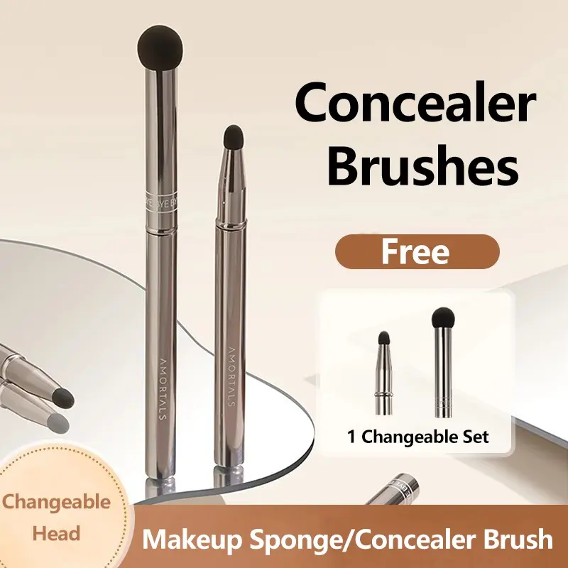 2 Pcs Amortals Mushroom Makeup Sponge Brush, Mushroom Makeup Applicators Concealer Brushes, Small Concealer Brush Under Eye Makeup Sponge Concealer Brush for Face Nose Eyelids Newbie Concealer Brush. 1 set