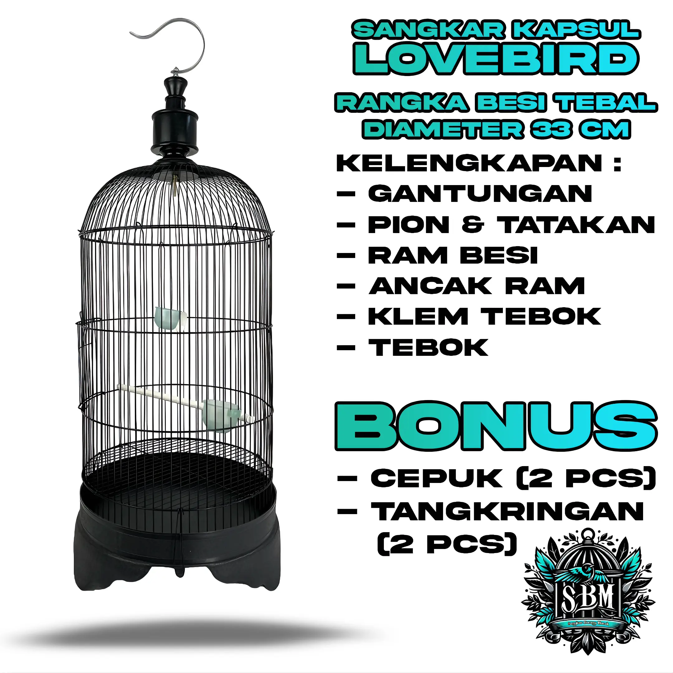 Sangkar Burung Love Bird Parkit Kenari Kandang Besi Import Model Kapsul | Sangkar Polos Hitam Doff