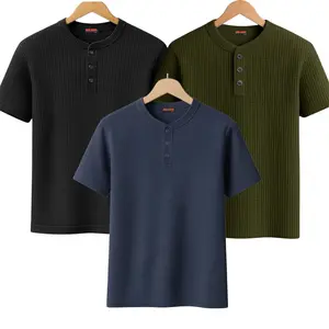 Paket Hemat 3 Potong Kaos Polos Pria Knitwear Waffle Kancing Krah Sanghay Lengan Pendek Banyak Warna Size M L XL Baju Kerah