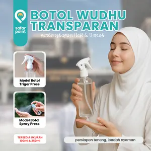 SAFAR POINT Botol Wudhu Spray 250ml untuk Haji & Umroh - Transparan dengan trigger press, Practical & higienis, Sesuai untuk air zam-zam, parfum, cairan pembersih, & kebutuhan cair lainnya.