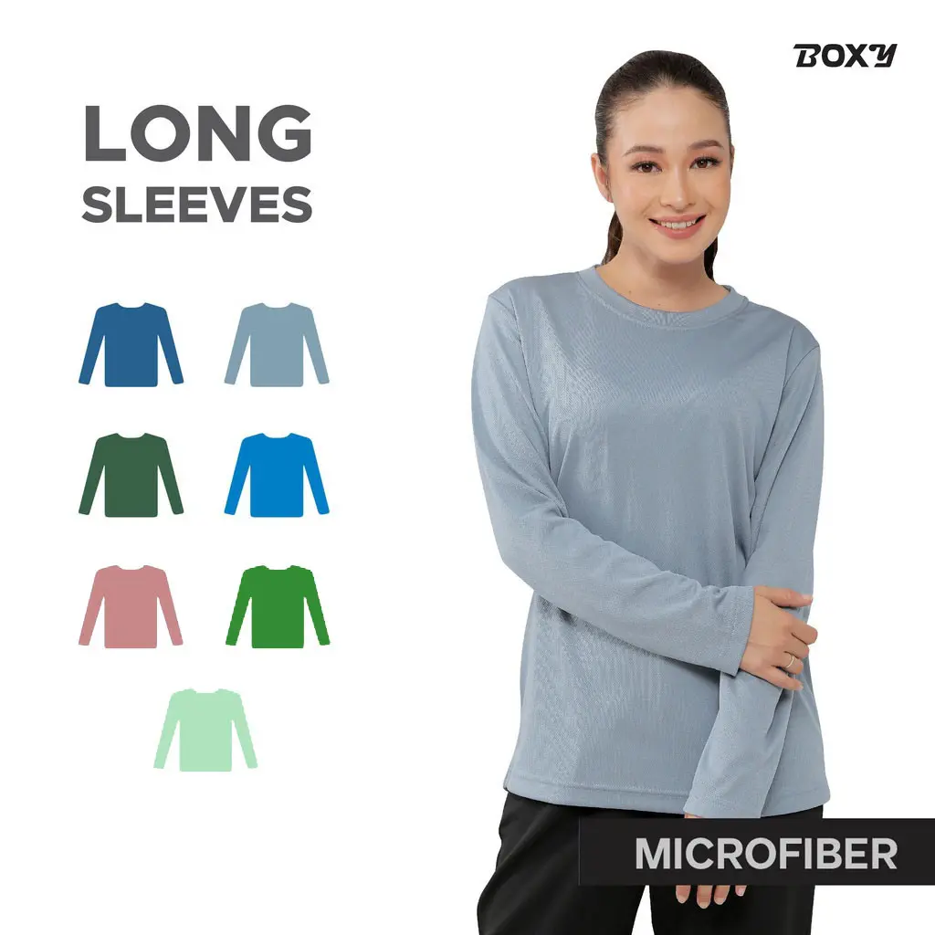 Boxy Microfiber Dri Fit Long Sleeves T-shirts for Men and Women - Steel Blue / Teal Blue / Sea Blue / Army Green / Rosewood / Irish Green / Cameo Green