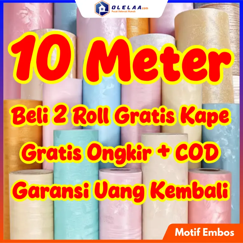 Wallpaper Dinding 10 m 10 meter 45 cm x 10 m MOTIF EMBOS HIJAU BIRU ABU PUTIH BERTEKSTUR PREMIUM