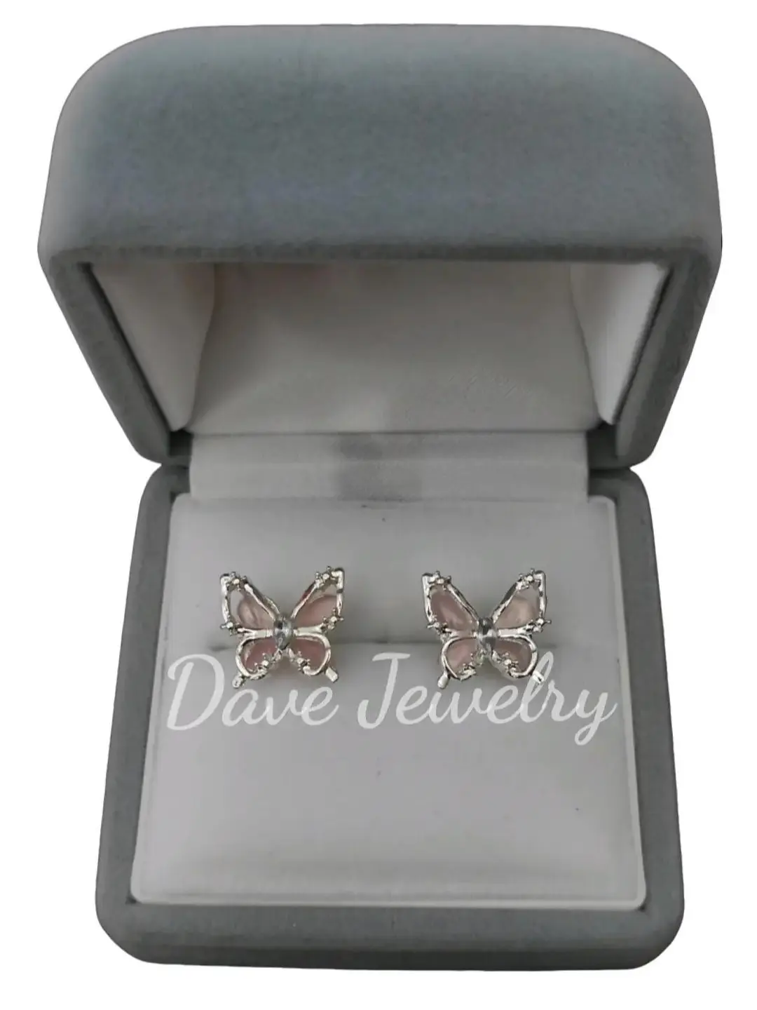 Dave Jewelry - C3803 - Anting Wanita Titanium Kupu Kupu Opal Merah Muda