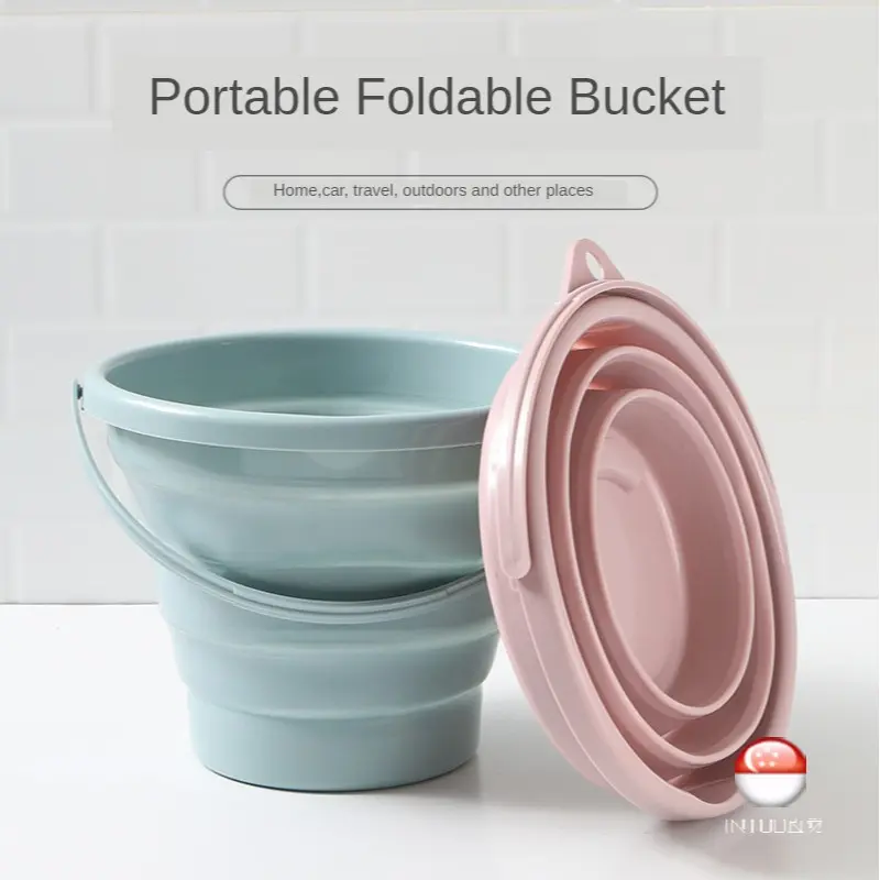【SG Ready Stock】Collapsible Bucket Portable Folding Bucket Water Bucket Container with Sturdy Handle for Outdoor