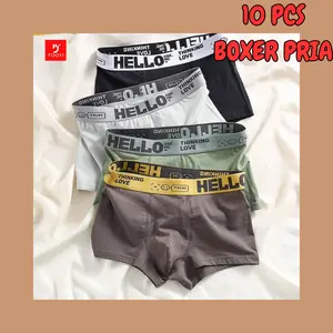 Yooyi Bundle 5Pcs/10Pcs Boxer Celana Dalam Pria Dewasa Fashion Men Hello High Quality Remaja Jumbo Sampan Katun Bahan Adem Lembut 3XL 4XL 018 boxer  priamurah