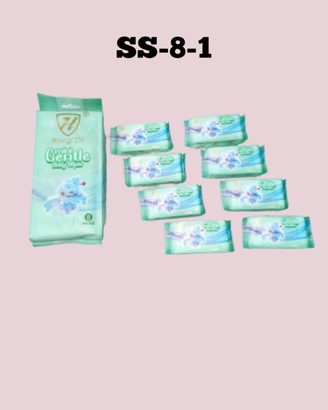 1 Pack Tissu Basah Isi 8 PCSTravel Mini, Aman Untuk Kulit Sensitif, Untuk Membersihkan Mulut Dan Tangan SS-8 tisu tisu  basah Bayi Tissue Wipes