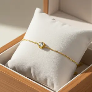 G117 Gelang Tangan Titanium Wanita Rantai Nori Permata Satu  Elegant Simple Emas Gold