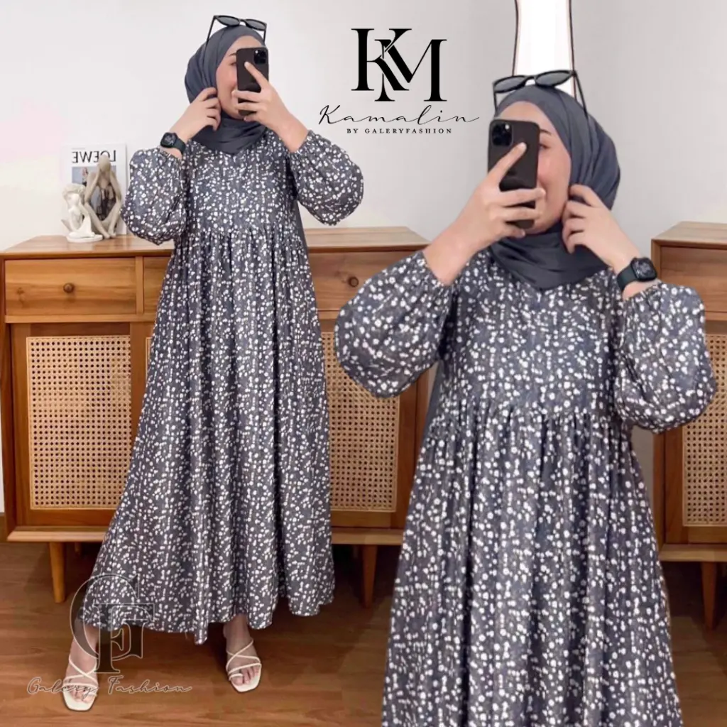 Midi Dress Rayon Gamis  Jumbo Terbaru dan Kekinian Busui Zipper By Kamalin Model Belna