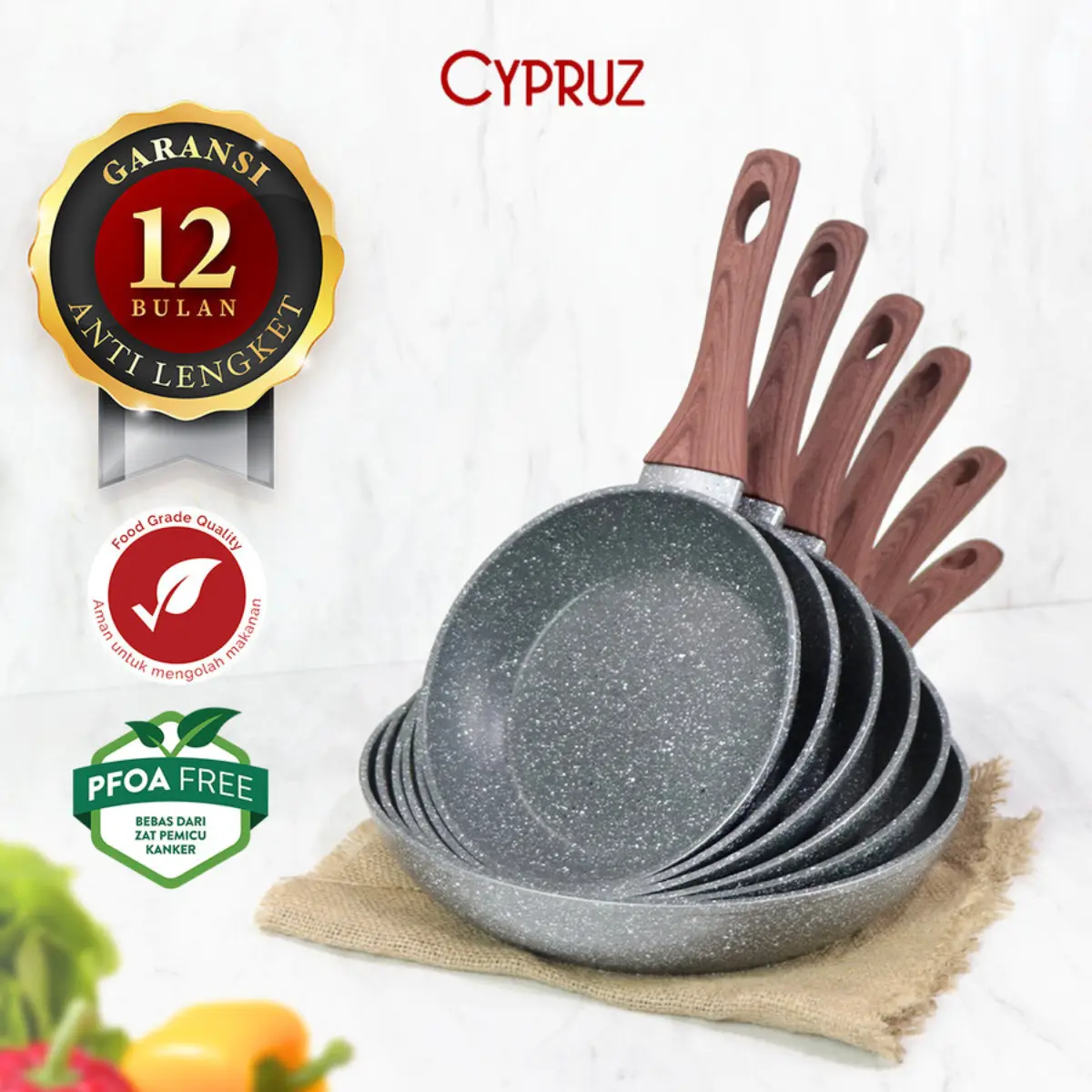 Cypruz fry pan marble wajan anti lengket kitchenware