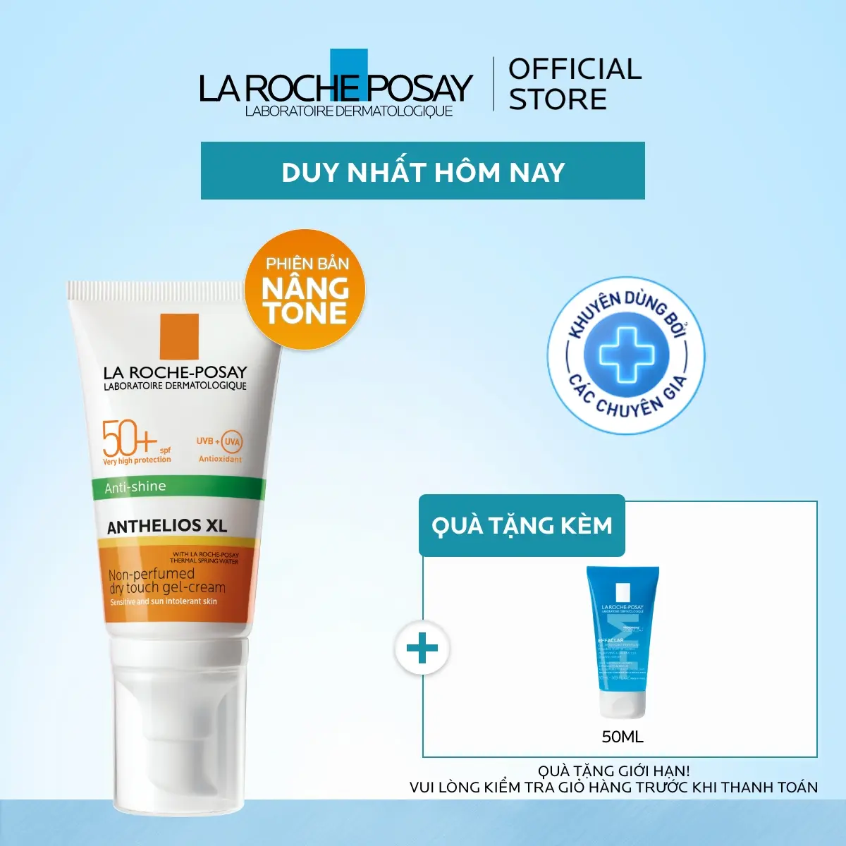Kem chống nắng La Roche-Posay nâng tone cho da dầu giúp bảo vệ da toàn diện và kiềm dầu đến 12 giờ Anthelios XL SPF 50+, PA++++