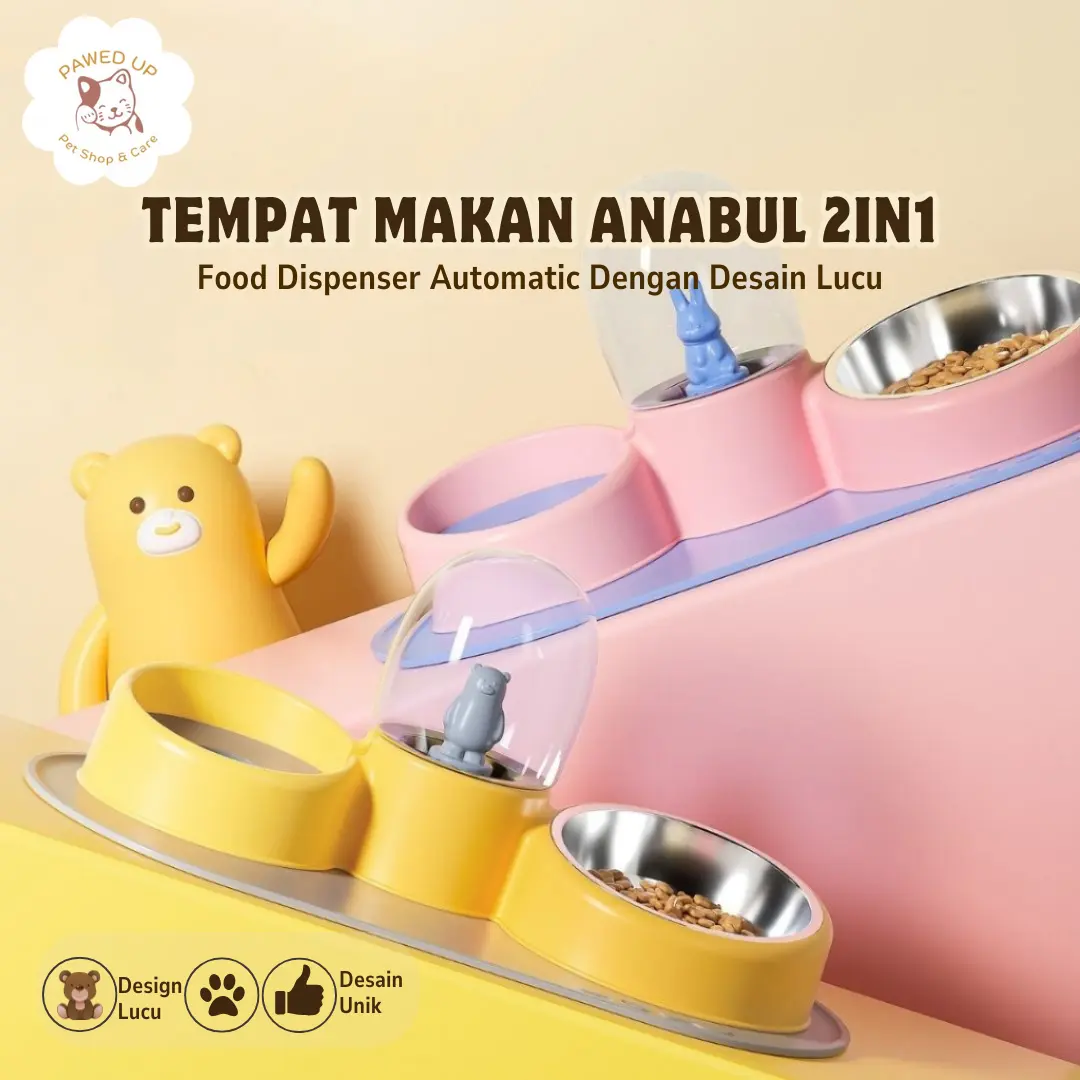 PAWED UP Tempat Makan Pet Kucing Anjing Automatic 2 IN 1/ Otomatis Dispenser Food Pet Estetik