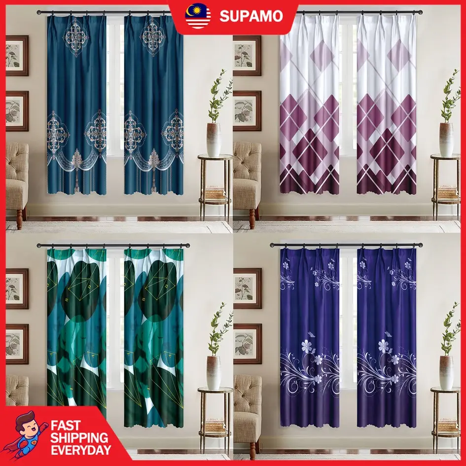 SUPAMO Langsir Curtain Semi Blackout Langsir Tingkap Langsir Pintu Langsir Murah Window Curtain Door Curtains Tirai Tingkap