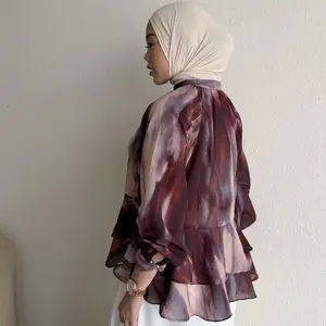 Floral Id- Blouse Wanita Kanisa Rample Raya Lebaran Atasan Casual Kancing Bahan Premium Lengan Panjang