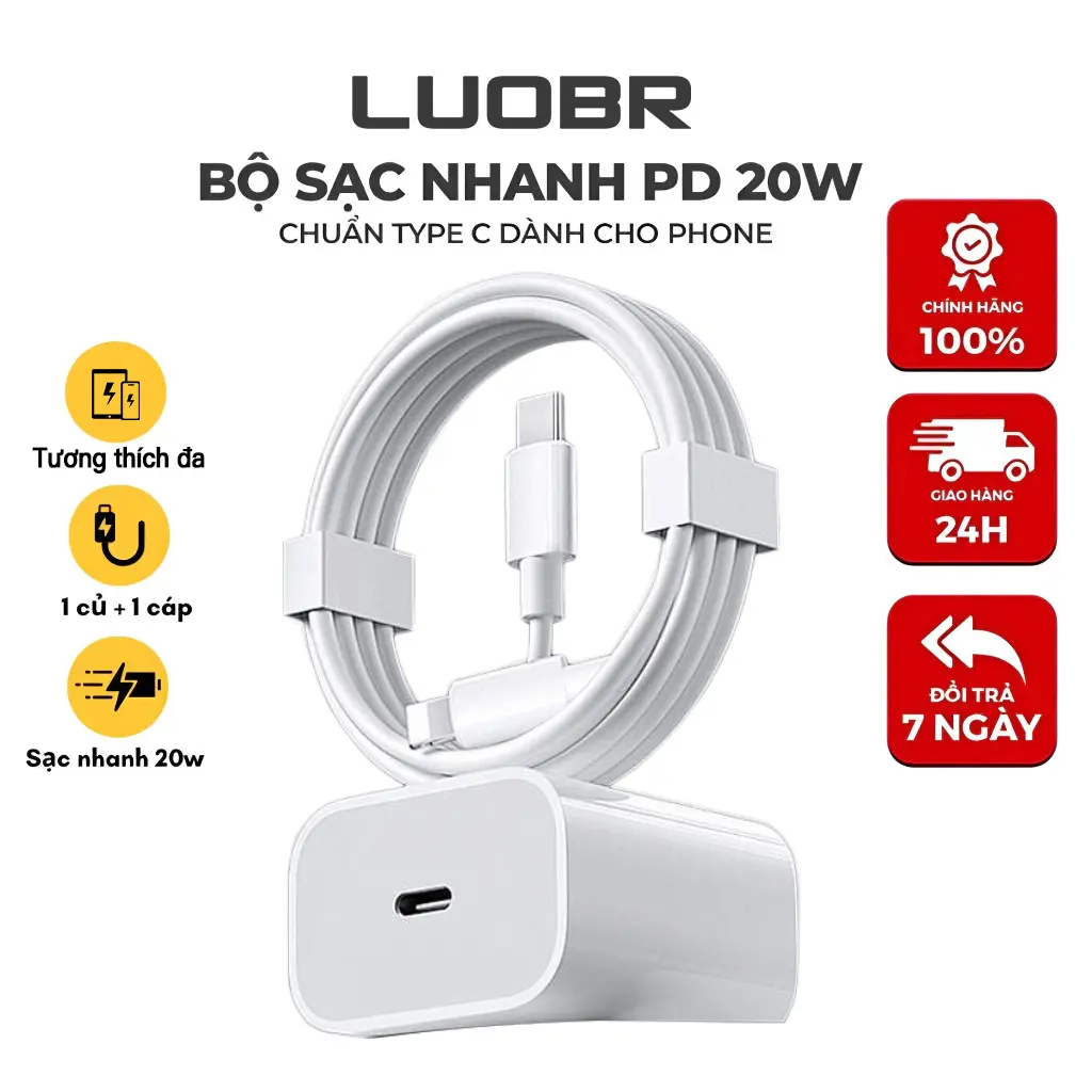 Sạc nhanh PD Type-C 20W & Dây cáp dữ liệu LN, tương thích với iPhone 6-14, chip thông minh, an toàn chống cháy nổ, dây sạc 1m/1,5m/2m, bộ sạc nhanh. - 1