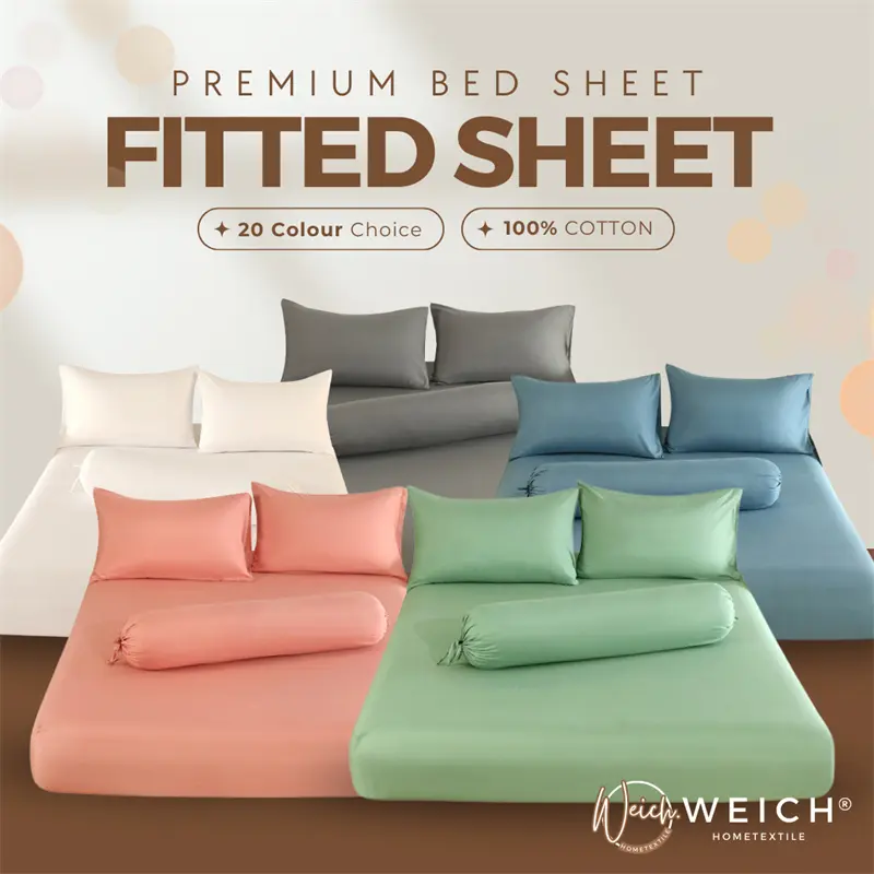 WEICH 890TC Bedsheet Set 100% Combed Cotton Bedsheet Soft Touch Fitted Bed Sheet Single/Super Single/Queen/King Bedsheet Set