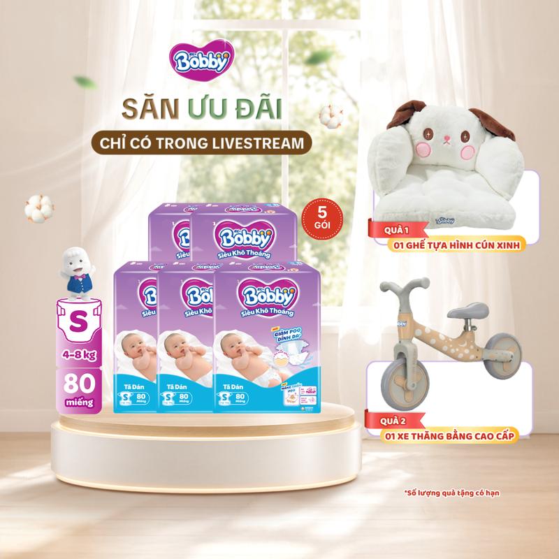 Bobby Tã/bỉm dán S80/M76/L68/XL62/XXL56 Siêu khô thoáng (bao bì ngẫu nhiên)