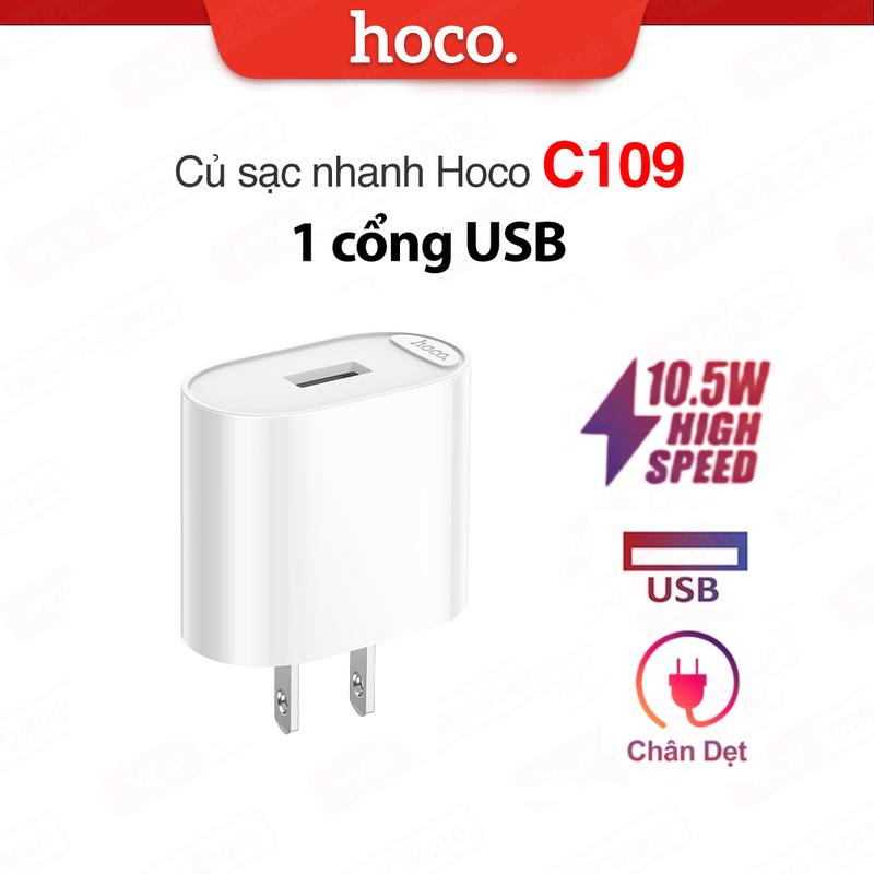 Củ sạc nhanh PD10.5W 1 cổng USB Hoco C109 / C109A chất liệu PC cao cấp,thích hợp nhiều dòng điện thoại