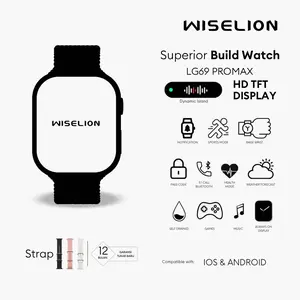 WISELION Smartwatch Bluetooth LG69 ProMax | Layar Sentuh HD 2.1 inci | Pelacak Detak Jantung & Tidur | Multi-Sport Modes & Baterai Tahan Lama - Jam