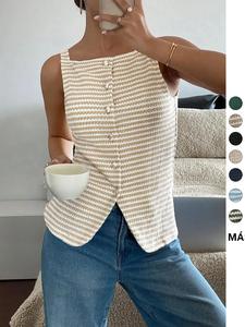 Camiseta sin mangas con escote cuadrado para mujer, top casual sin botones para uso diario, ropa de damas para todas las estaciones
