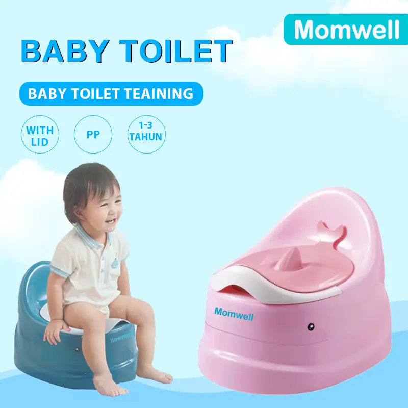 Momwell Toilet Training Anak WC Duduk Pispot Anak Duduk Toilet Trainer Kursi Toilet Anak Biru Pink Kloset Bayi Empuk