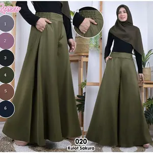 celana kulot payung lebar panjang wanita bahan sakura.bawahan wanita Muslim big size karet belakang Nyaman &Flexible