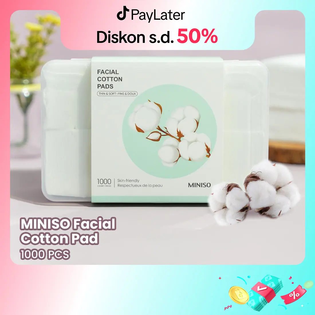MINISO Facial Cotton Pad 1000pcs Kapas Tipis Pembersih Makeup Face Cleaning Kapas Kotak Kapas Pembersih Wajah Kapas Kecantikan