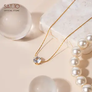 SAT.10 Desain  Original  - Kalung Zirkon Rantai Klavikula Model Berlian Tunggal Bahan Titanium Baja Berlapis Emas 18k SAT-FCA4040