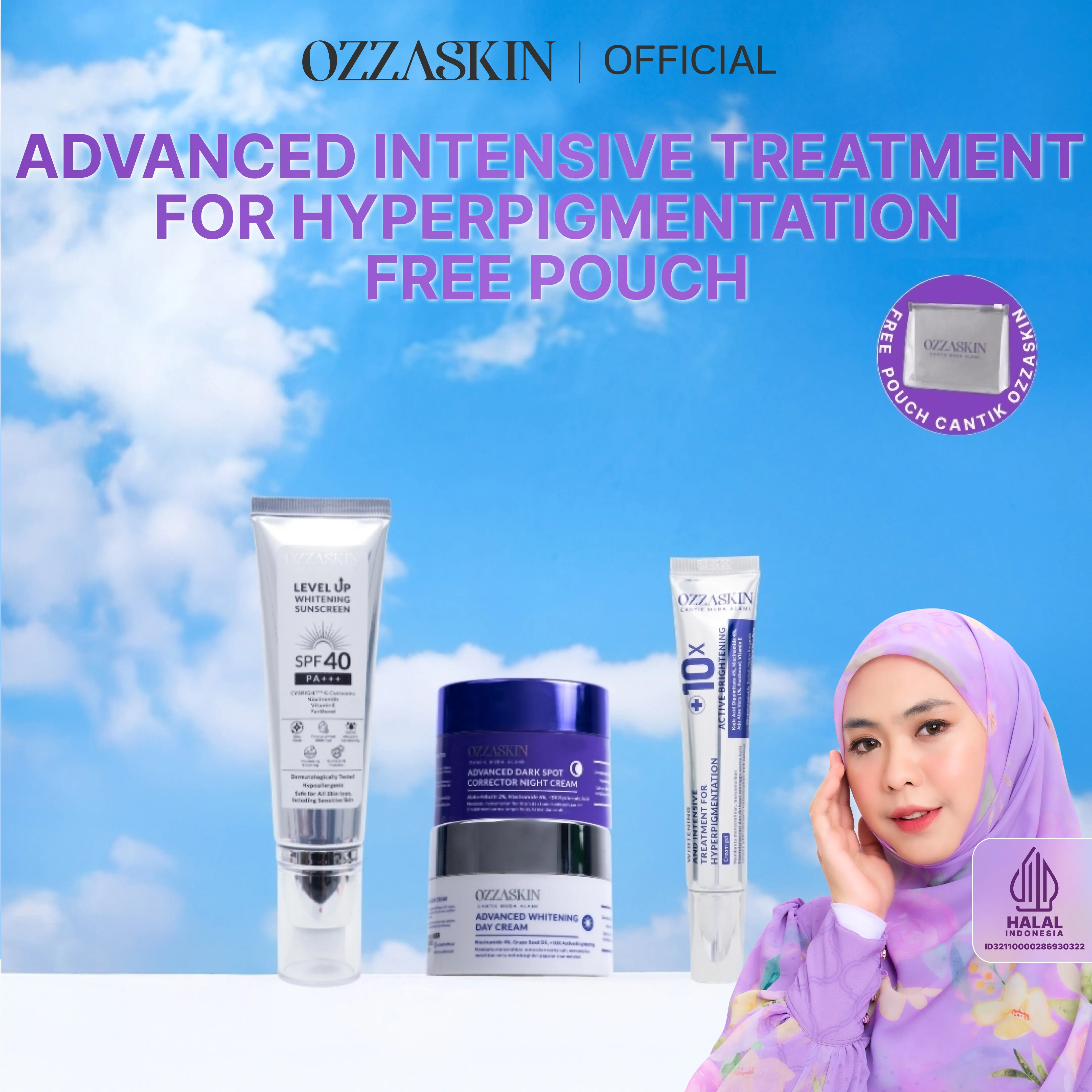 Ozzaskin Booster Advanced Whitening & Flek Treatment Level Up by Oki Setiana Dewi (Booster Cream, Day Cream, Night Cream & Sunscreen) Halal BPOM Niacinamide, Alpha Arbutin, WhiteTen Brightening, Mengurangi Flek Hitam, Mencerahkan & Melembapkan Wajah[Set]