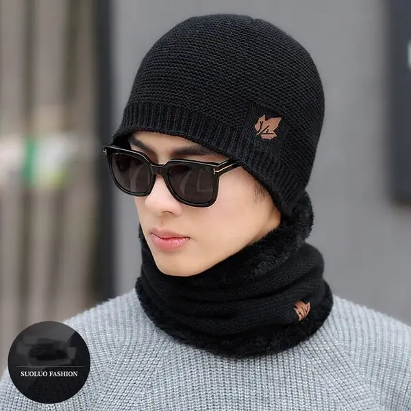Set Topi Kupluk Tebal Lapis Bulu Winter Beanie Hat Kupluk DAUN PS25
