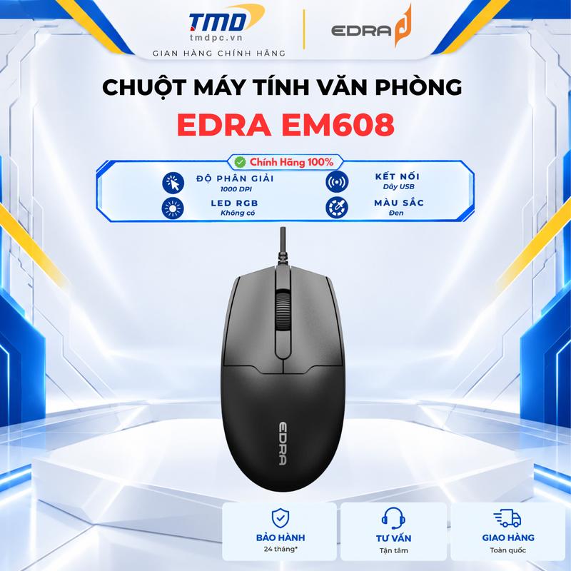 Chuột Văn Phòng E-DRA EM608 | 1000 DPI | Thiết Kế Đối Xứng | Nhỏ Gọn, Có Dây