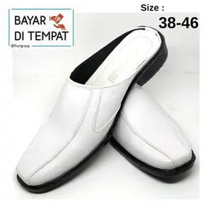 FIURI - BJ 6 Putih 38-44 - Sepatu Pantofel Selop Pria - Sepatu Formal Pria - Sepatu Pantopel Slop Kerja Kantor Cowok Murah - Bustong Slip On Nikah Promo Diskon - Sepatu Pantopel Sendal Kul