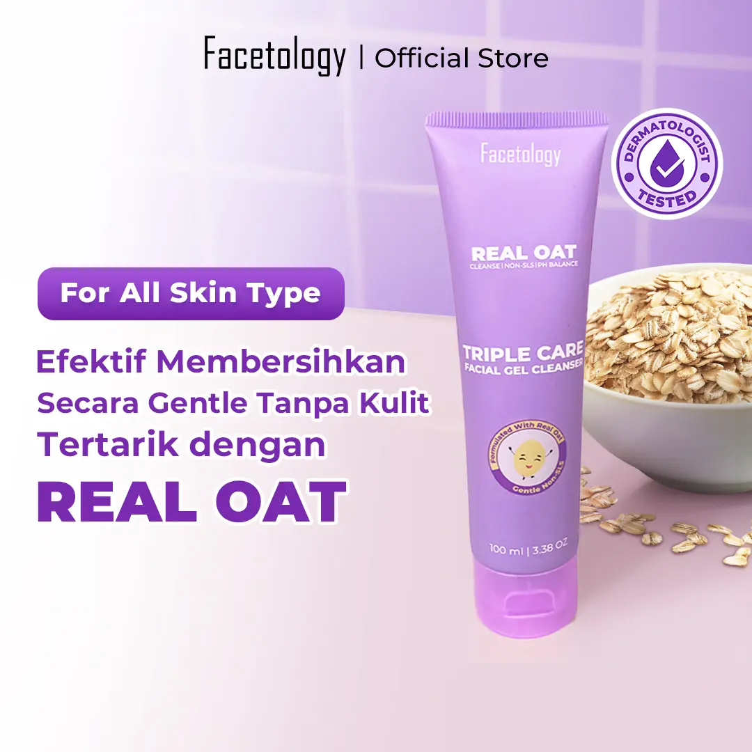 Facetology Triple Care Facial Gel Cleanser Sabun Cuci Muka Gentle Low PH Oat Senstive skin All skin Types Membersihkan Kotoran Wajah