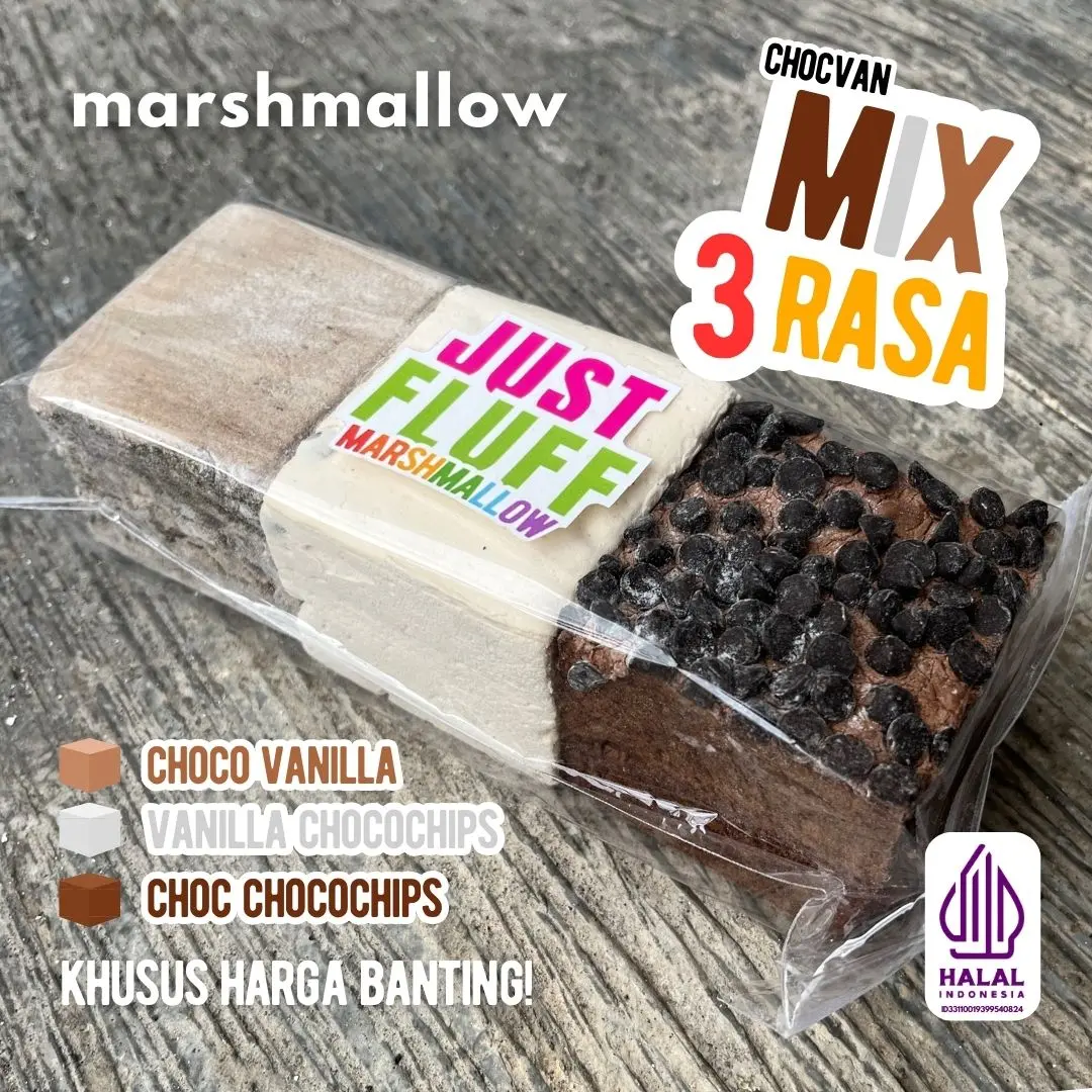 Marshmallow JustFluff MIX CHOCO VANILLA [3 KOTAK 3 RASA] [HALAL] [1 PACK]