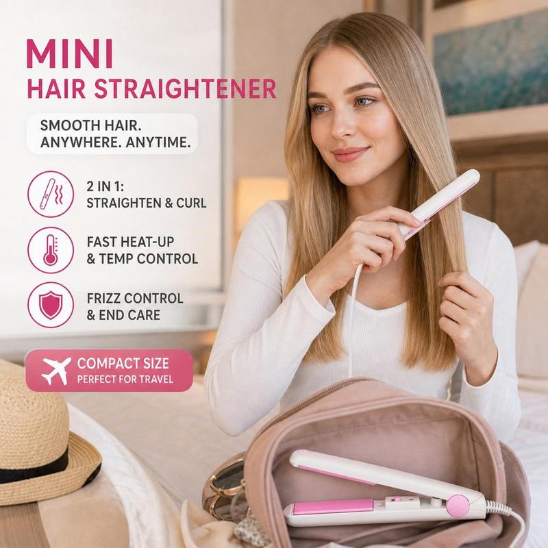 Máy duỗi và uốn tóc mini 2 trong 1, phích cắm EU, bàn là phẳng gốm di động để tạo kiểu tóc mái và du lịch