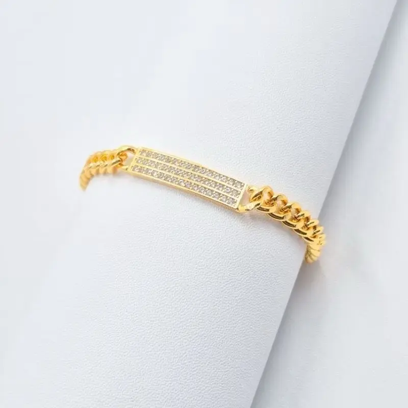 Gelang rantai plat kotak permata anti karat dan luntur